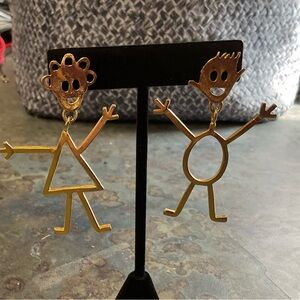 Playful Stick Figure Gold - Tone Drop Earrings